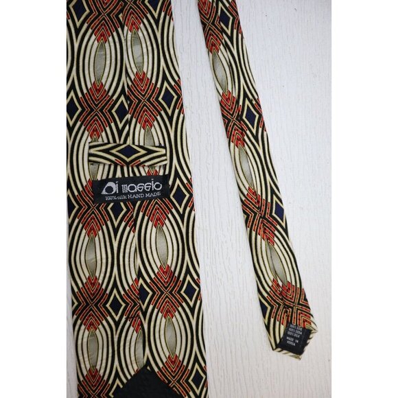 DI MAGGIO - MEN'S CREAM RED GOLD GEOMETRIC PRINT 100% SILK TIE - Picture 7 of 7